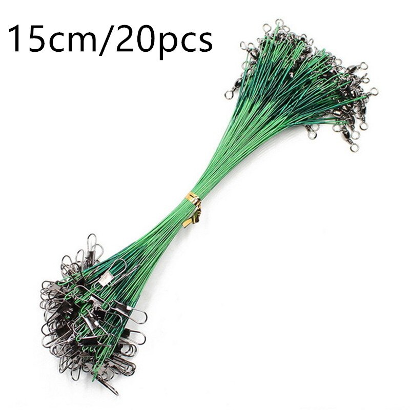 20pcs anti mordida fio de aço linha de pesca líder com giro acessório pesca chumbo núcleo trela fio de pesca 15cm 20cm 30cm: green-15cm 20pcs