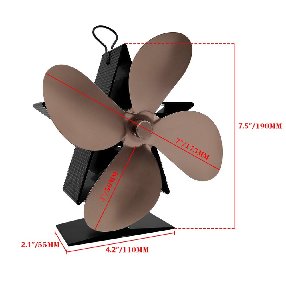 Premium pejs termodynamisk ventilator aluminiumoxidblade ultra stille varm pejsventilator termisk strømventilator sort icoco brændeovn: Bronze 4x blade
