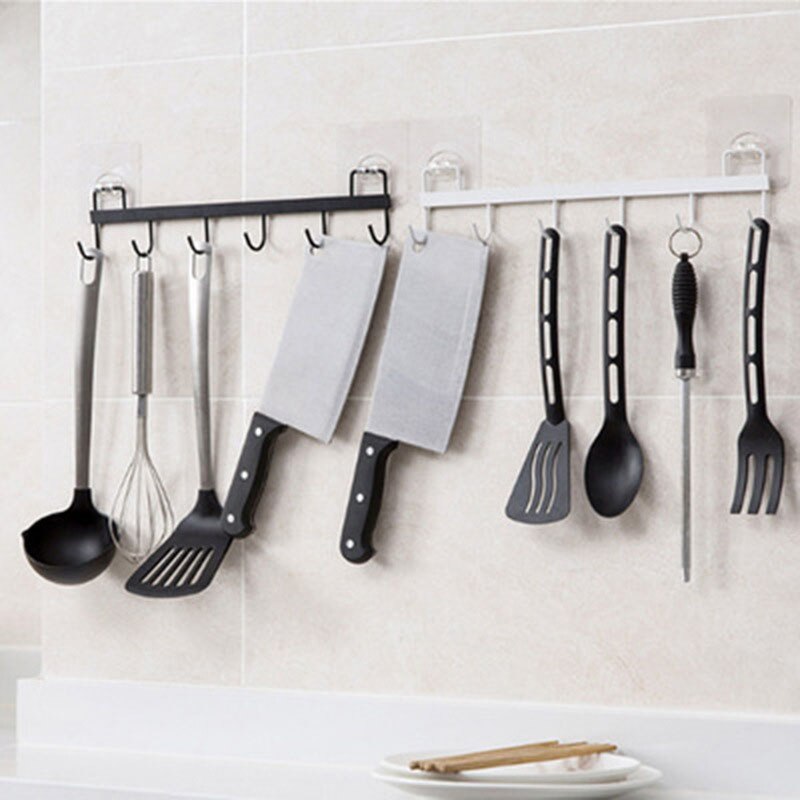 6 Haken Muur Opknoping Haak Rek Keuken Keukengerei Handdoek Haak Hanger Voor Muur Deur Terug Keuken Badkamer Organizer Zelfklevende