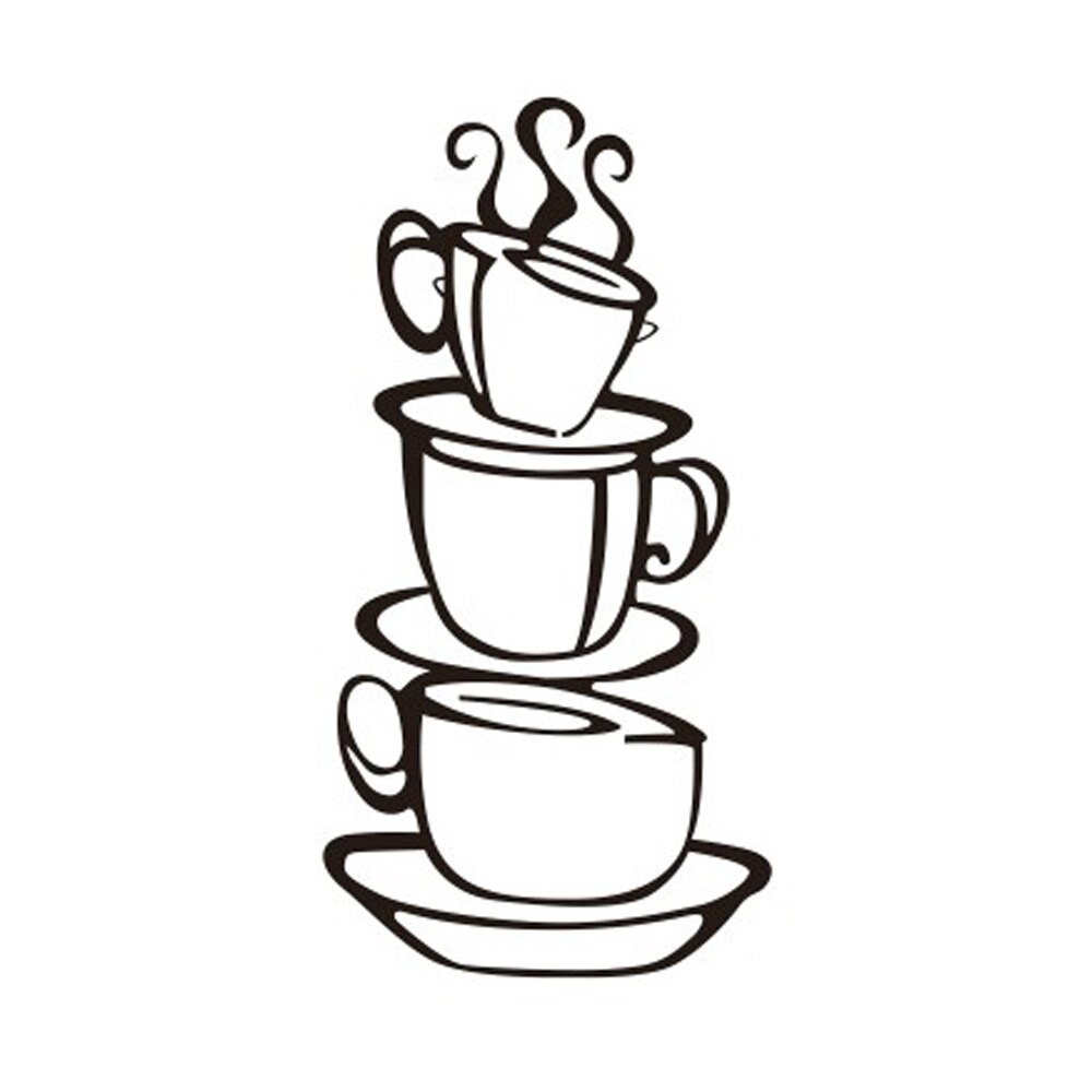 Kitchen Wall Decals Coffee cup Home Decor Cartoon Wall Stickers Decorations Poster DIY Mural art Decals: Navy Blue