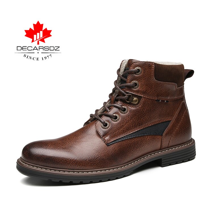 DECARSDZ-Botas de invierno para hombre, zapatos de , botas cómodas de cuero con cordones, cálidas y cortas de felpa, para invierno,: DK-B-1007-4 / 45