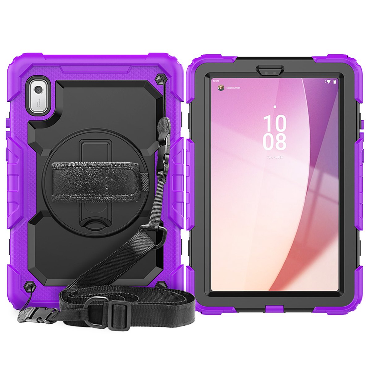 Hand Strap Shoulder Strap Kickstand Rugged Case For 9 Inch Lenovo Tab M9/K9 (TB-310FU, Released) built-in Screen Protector: PURPLE