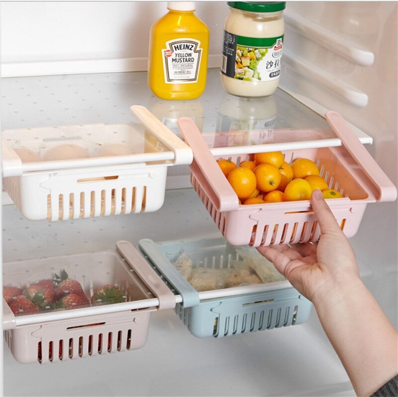 Retractable Kitchen Fridge Organizer Slide Under Shelf Drawer Box Rack Holder Space Saving Refrigerator Drawer