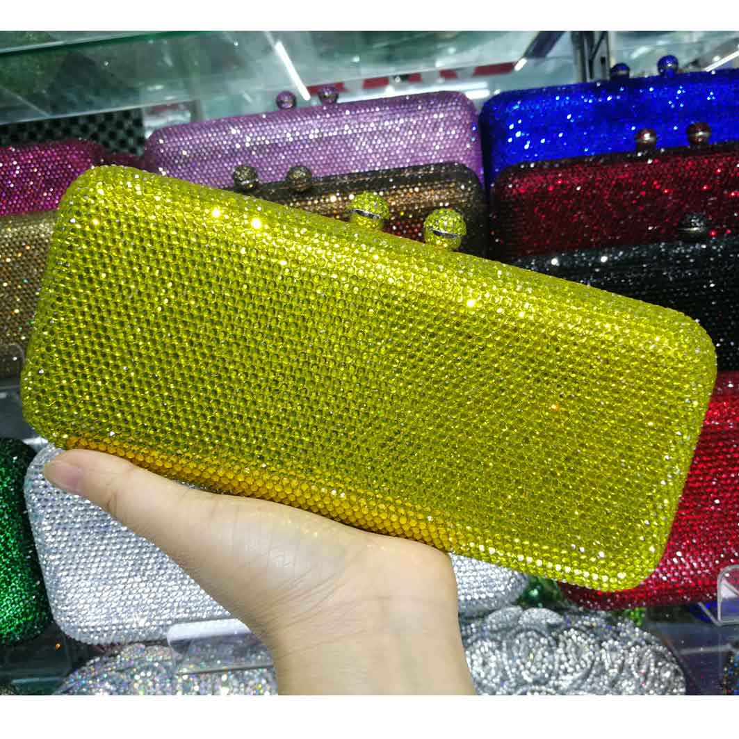 Tofsar kristall clutch aftonväskor roséguld festväska silverbröllop brudväskor ab rosa fuchsia aftonväska: Gul