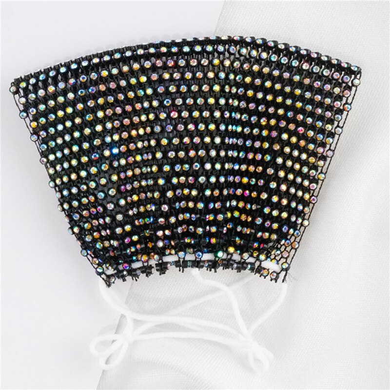 Máscara divertida de cristal ostentoso para mujer, mascarilla facial con diamantes de imitación para mujer, malla de red Yashmak para club nocturno, de Halloween y espectáculo