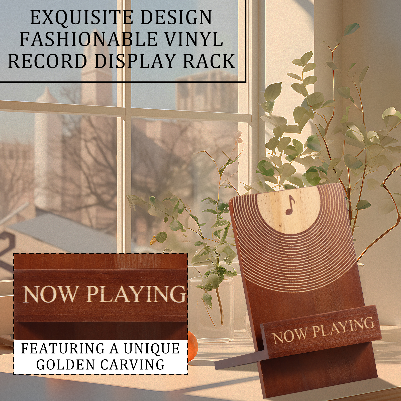 Vinylpladeholder i træ, vintage pladeholder, pladeholderdisplay til lp-entusiaster