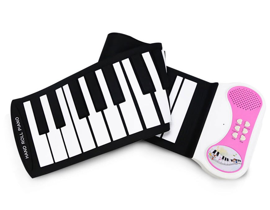 ! Piano à clavier souple en silicone avec 37 touches, 8 tons différents, 6 chansons de démonstration (bleu, rose, vert): Pink