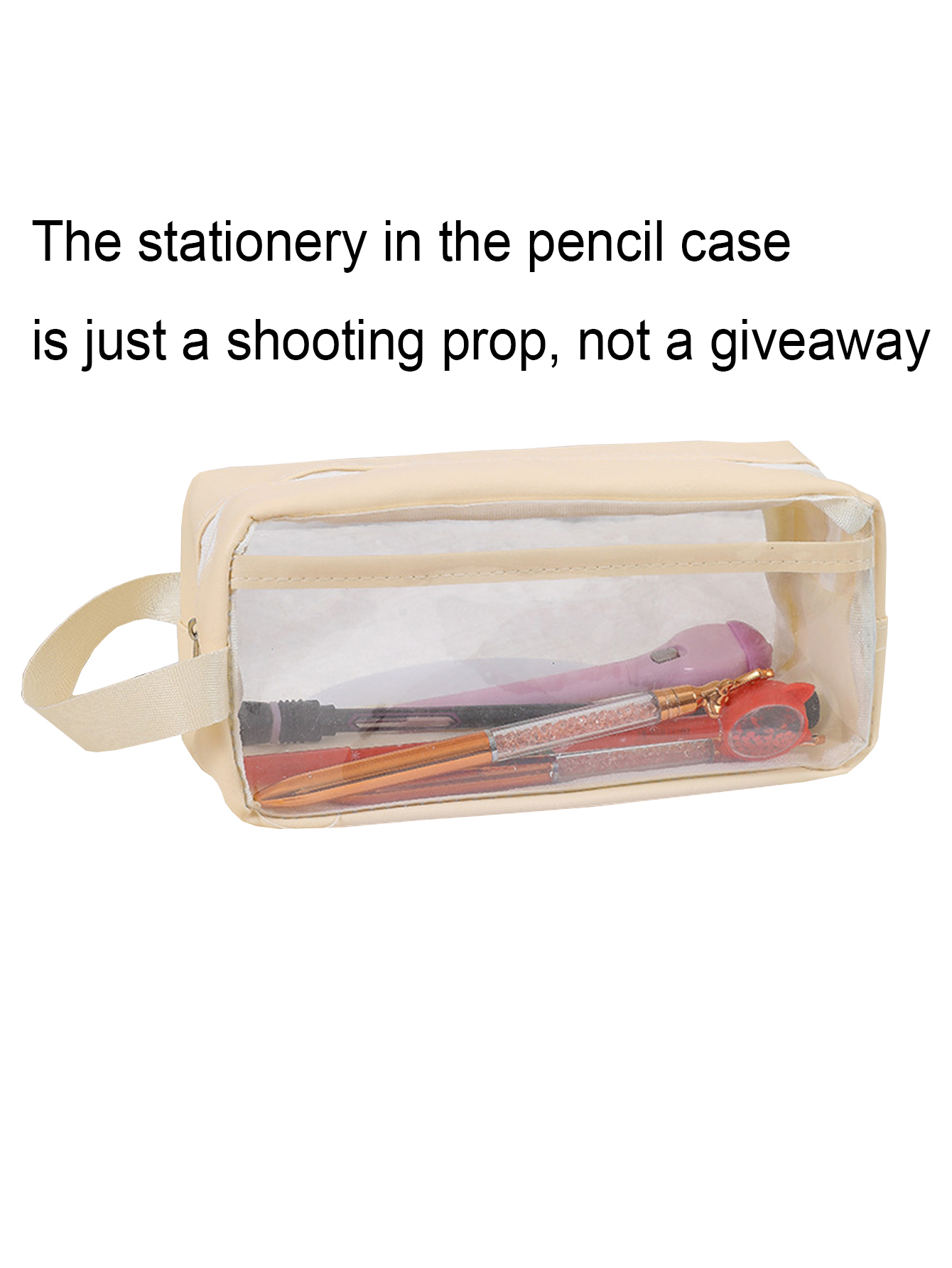 1 szt. piórnik w kształcie makaronika, przezroczysty, wodoodporny piórnik, stylowe i przenośne przybory szkolne, niezbędne przed rozpoczęciem roku szkolnego: Beżowy