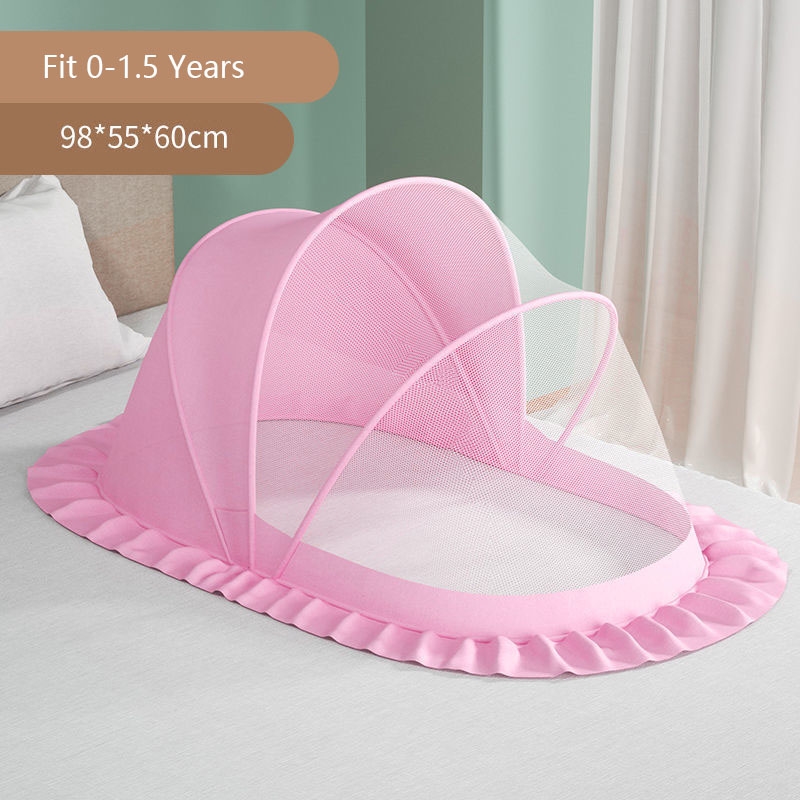 Baby Bed Mosquito Net Universal Crib Dome Canopy Netting Summer Kids Room Mosquito Proof Cover Foldable Hanging Bed Curtain: Blue