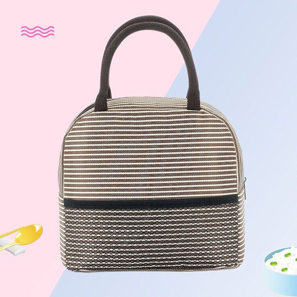 Tragbare Streifen Mittagessen Tasche Für Frauen Kinder Männer Isolierte Leinwand Box Tote Handtasche Thermische Lebensmittel Behälter Mittagessen Taschen