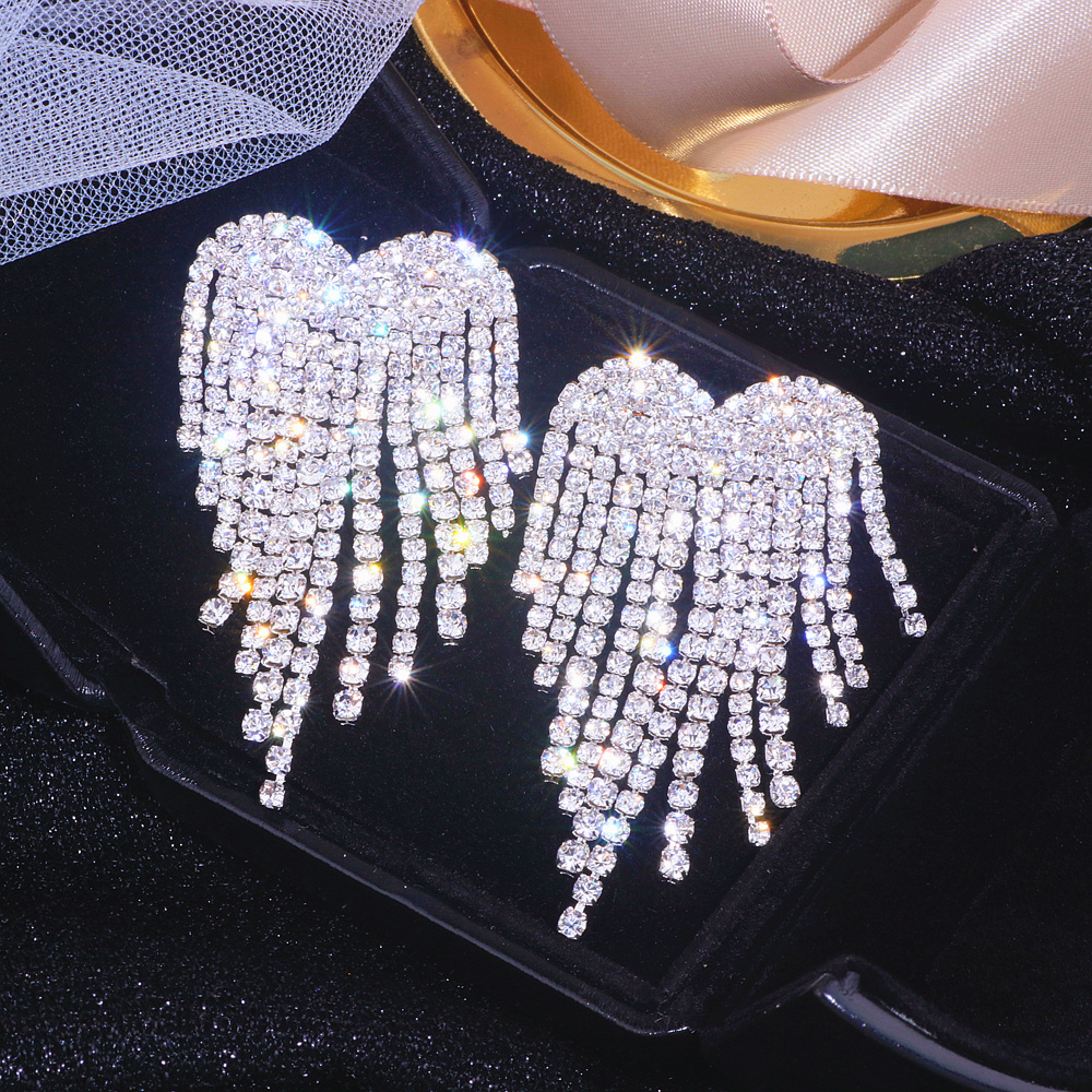 Luxe Strass Kwastje Oorbellen Voor Vrouwen Big Crystal Heart Dangle Oorbellen Wedding Earring Sieraden Accessoires