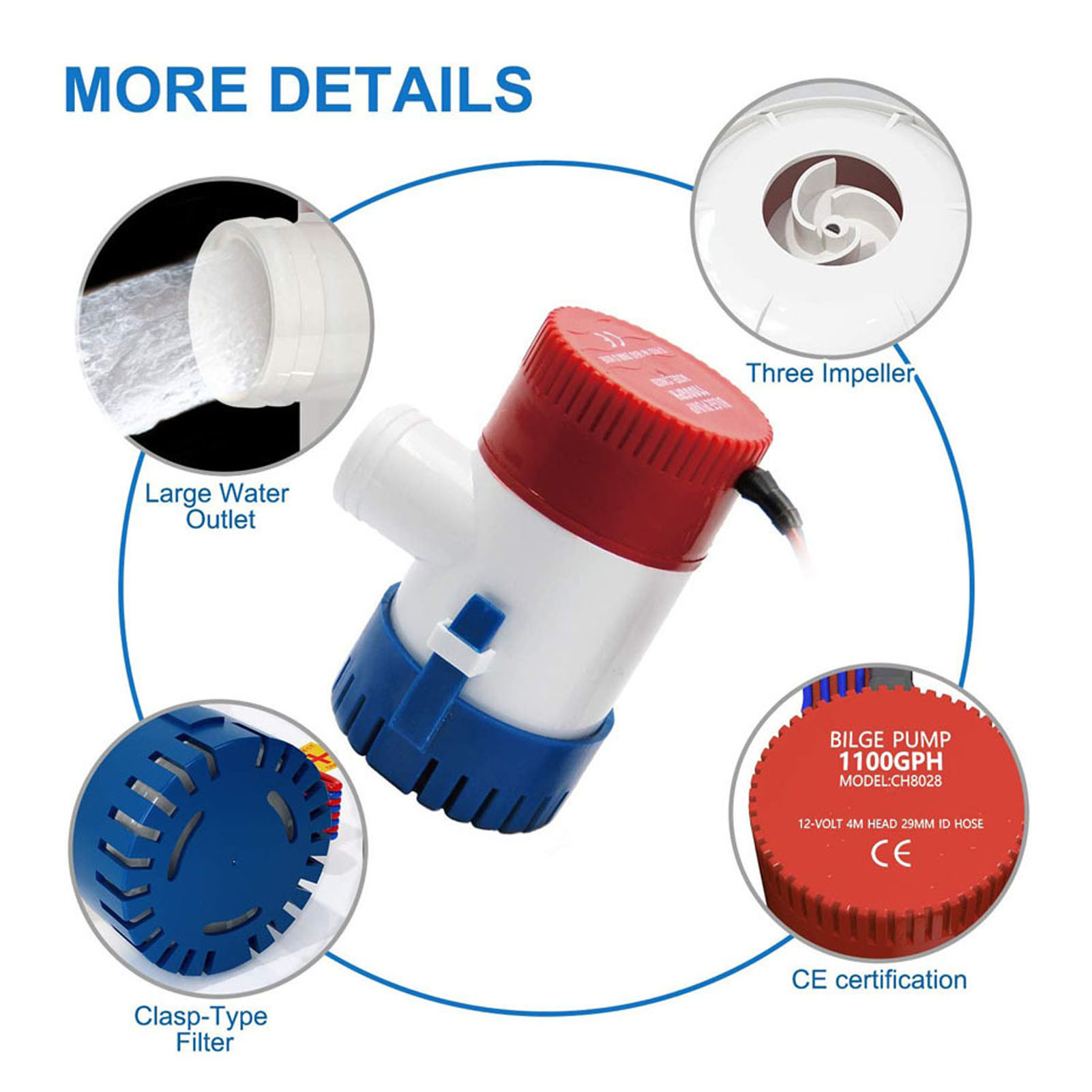 1Pc Boat Bilge Pump 12V Electric Marine Water Pump 29mm ID Hose Submersible Boat Water Pump Boat Accessories