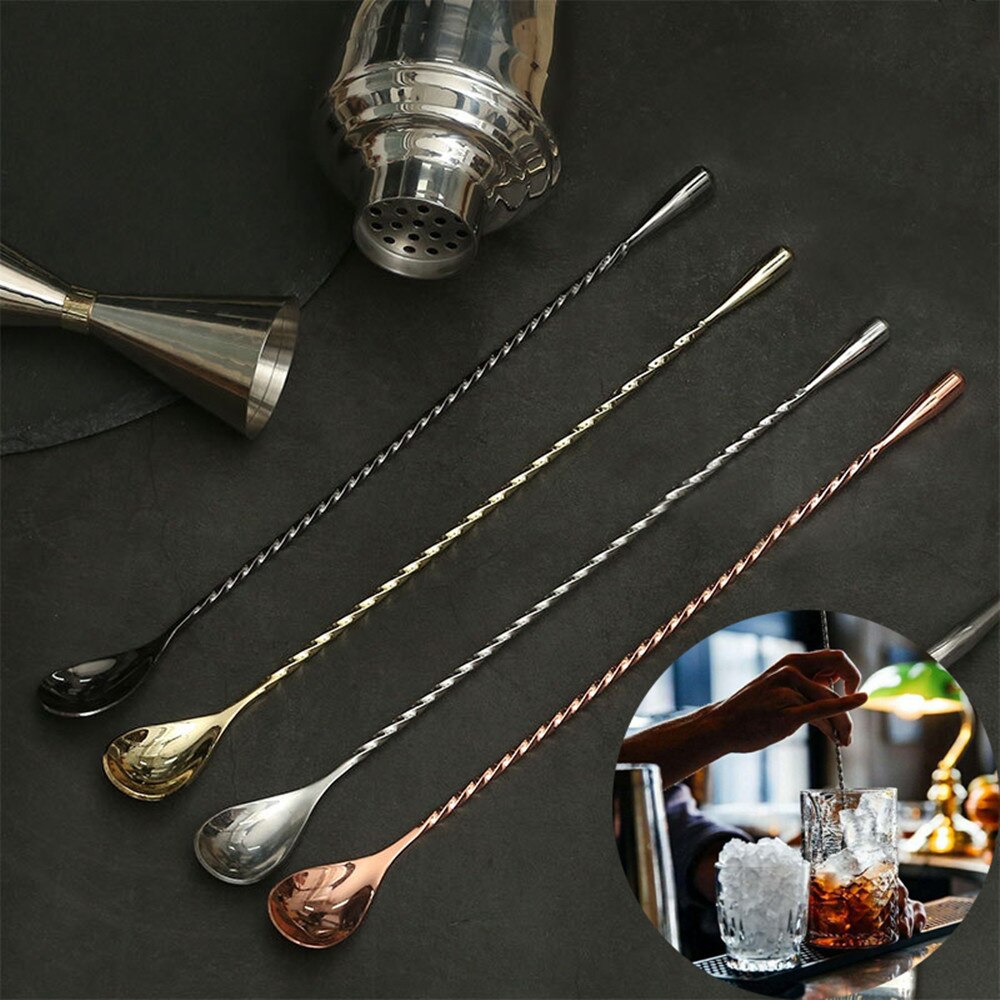 4 Colors Stainless Steel Mixing Cocktail Spoons With Long Handle Spiral Pattern Coffee Spoon Bar Spoon Bartender Tools Bar Tools