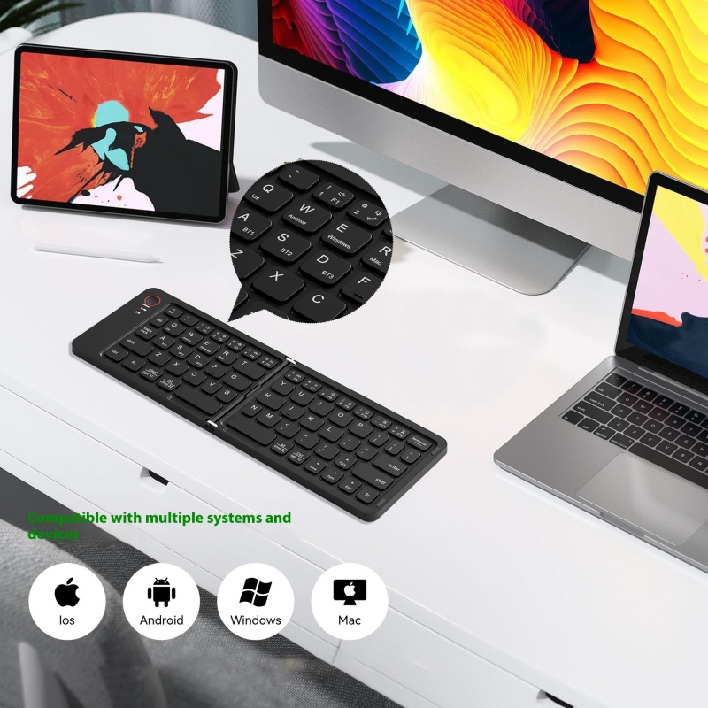 Faltbare bluetooth-tastatur in macaron-farbe, kabellose, tragbare Mini-bluetooth-tastatur mit langer akkulaufzeit, büro-tastatur für pc und Laptop