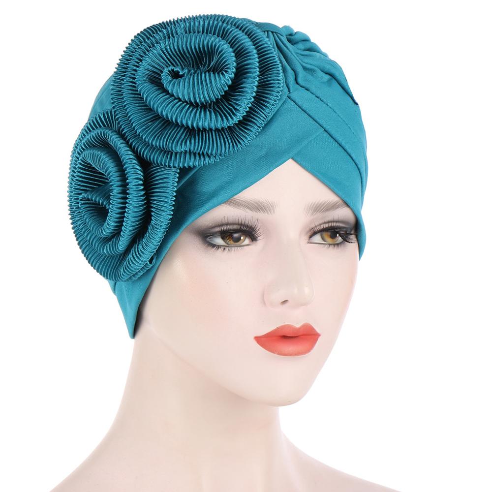 Arab Muslim Head Turban Hat Two Big Flower Appliques Indian Women Headscarf Party Caps Head Accessories TB-203