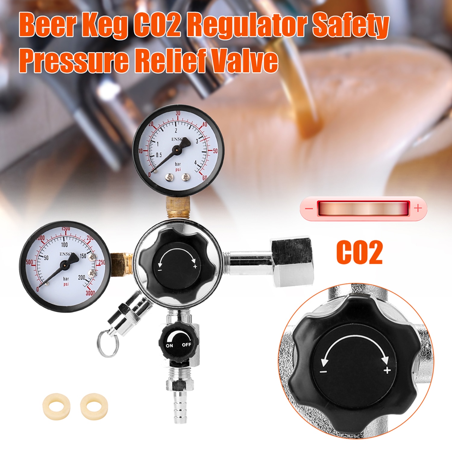 Beer Keg Co2 Regulator Safety Pressure Relief Valve 0-3000 Psi Tanks Pressure Adjustable Brewing Equipment CO2 Regulator