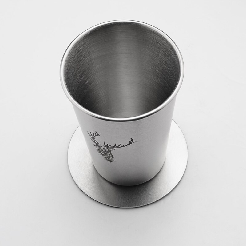 Rustfrit stål vand pint kop med metal halm kaffe juice øl krus ekstern grå mat kant krøllet cylindrisk kop