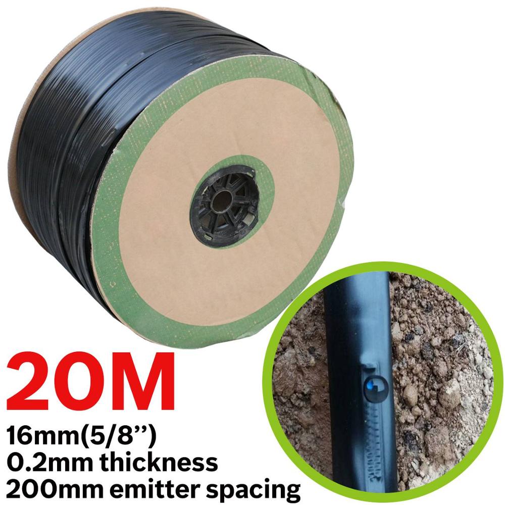 20-150m 16mm dryppvanningstape 5/8 '' 8 mil 0.2mm tykk 20cm emitter drypperavstand drivhushage koble til hard pvc-slange: Ksl 01-133-20m