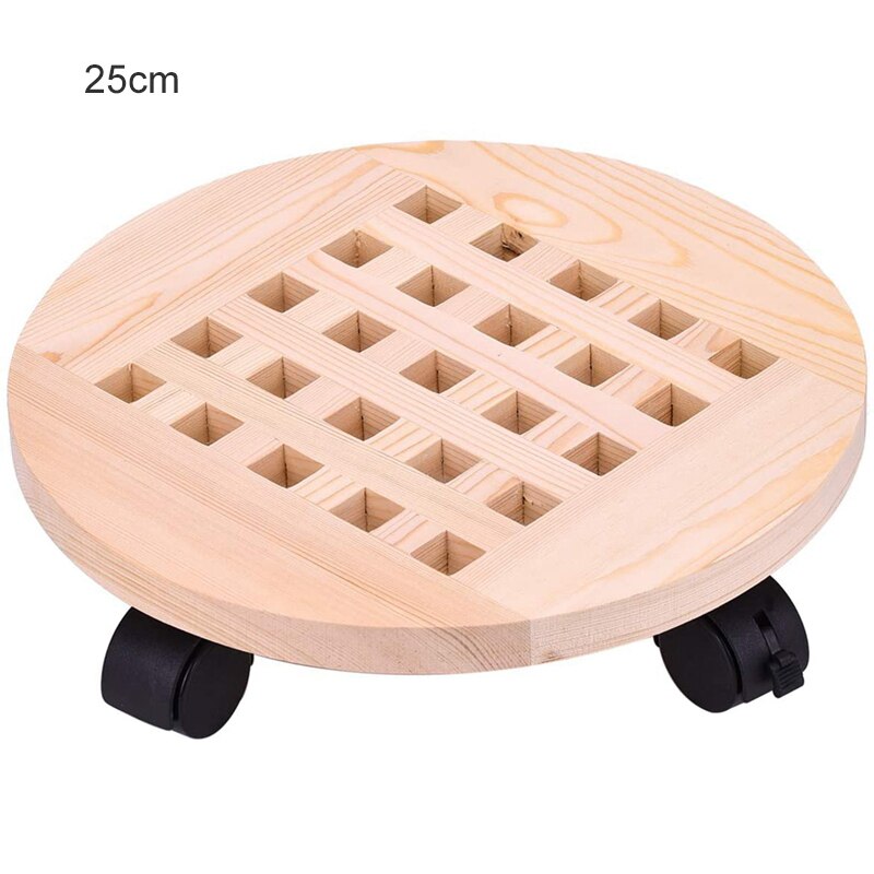 14 inch Round Wheeled Wooden Planter Caddy Plant Stand Indoor Outdoor Flower Pot Mover Trolley Plant Caddy Stand Wheels Rolling: Log color 25cm