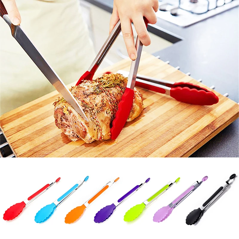 Pince alimentaire en acier inoxydable, pince de cuisine antidérapante en Silicone et Nylon, outils pour salade de barbecue, accessoires de cuisine pour gril