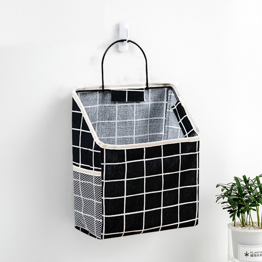 Cesta colgante para colgar en la pared, bolsa de almacenamiento de algodón y tela, organizador plegable de lino para libros, artículos diversos, estante interior para puerta: G
