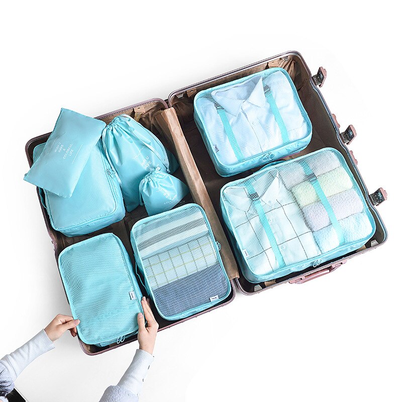 Lightweight Waterproof Storage Bag Reusable Home Travel Bag Durable Foldable Cloth Shoes Organizer Bag Luggage Accessory XA569F: 8 pieces light blue