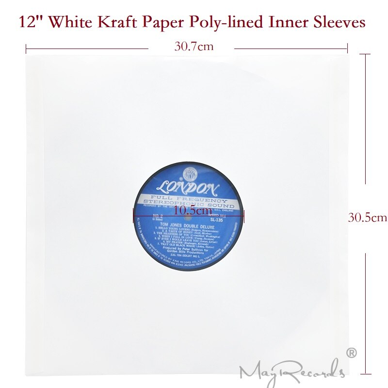 20Pcs 12Inch 10Inch 7Inch Zwaargewicht Anti-Statische Kraftpapier Poly-Gevoerd Innerlijke mouwen Voor Lp Record Vinyl: 12 inch White