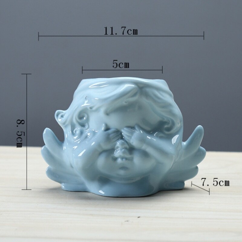 Ceramic Angel Flower Pot Cactus Wash Basin Succulent Potted Plant Flower Pot-Blue Prayer: 5