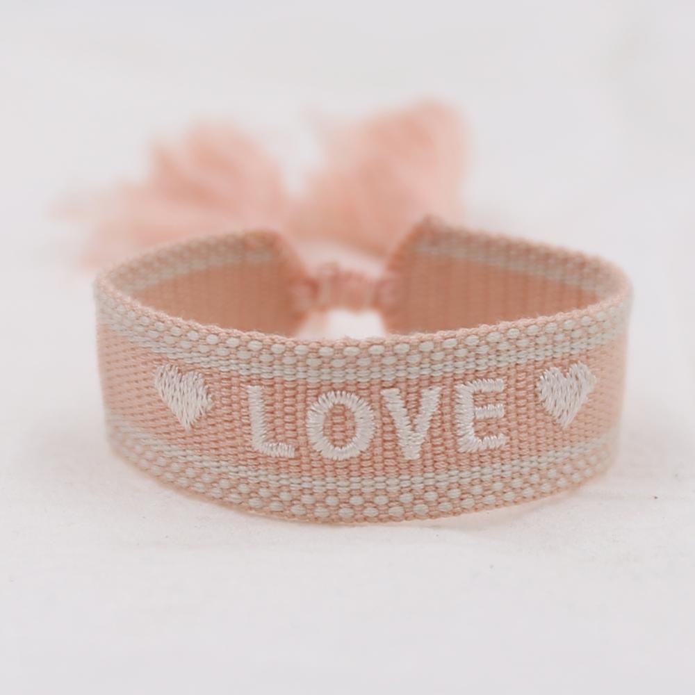 Love Printed Rope Bracelet For Women Men VIntage Braided Tassel Bracelet Ethnic Lace-up Couple Bracelets Jewelry: Love-pink