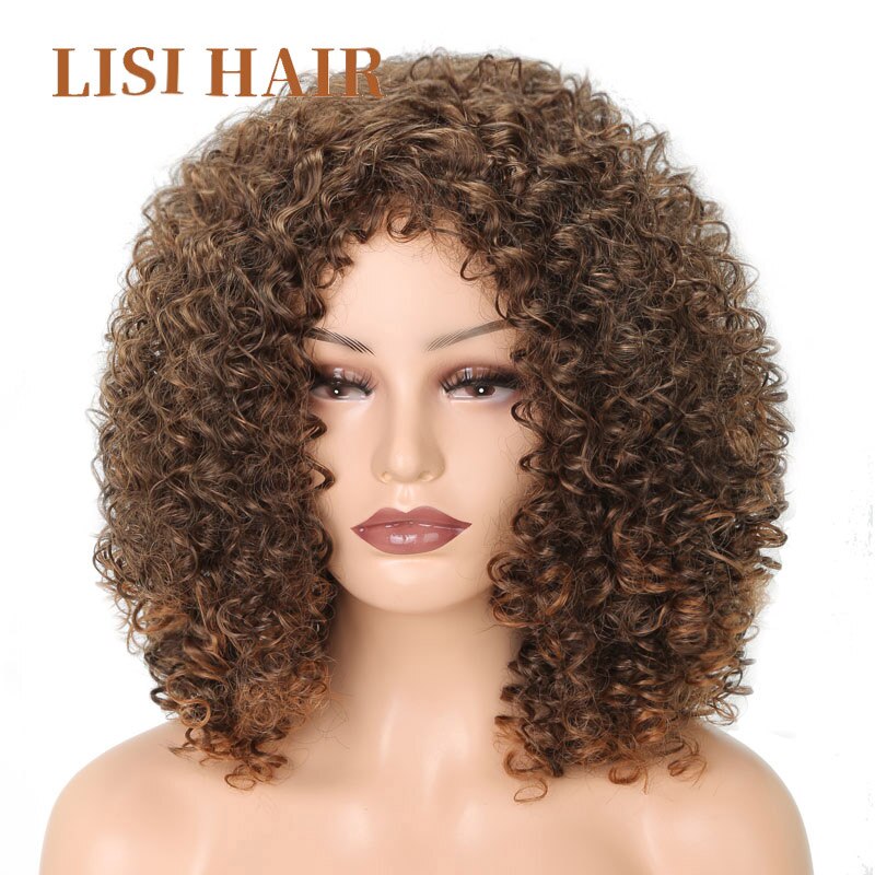 LISI HAIR Short Curly Hair Blond Brown Color Wigs For Black Women African Women Hairstyle Synthetic Hair High Temperature Fiber: Blonde