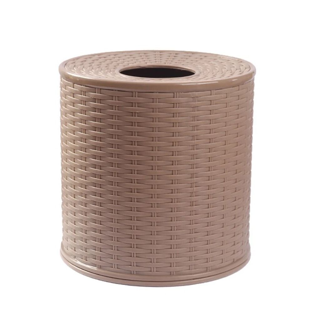 Caja de almacenamiento de pañuelos de mimbre de simulación Beige/marrón oscuro, rollo decorativo a prueba de polvo, estante de papel, contenedor, caja de pañuelos de plástico redonda: Rojo