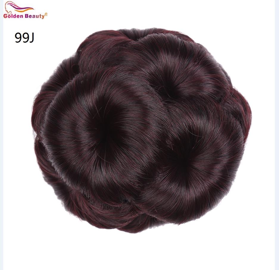 Curly Synthetic Hair Chignon Clip In Hairpiece Extensions with Plastic Combs Elastic Hair Bun Bride Wedding Updo Golden Beauty: #99J