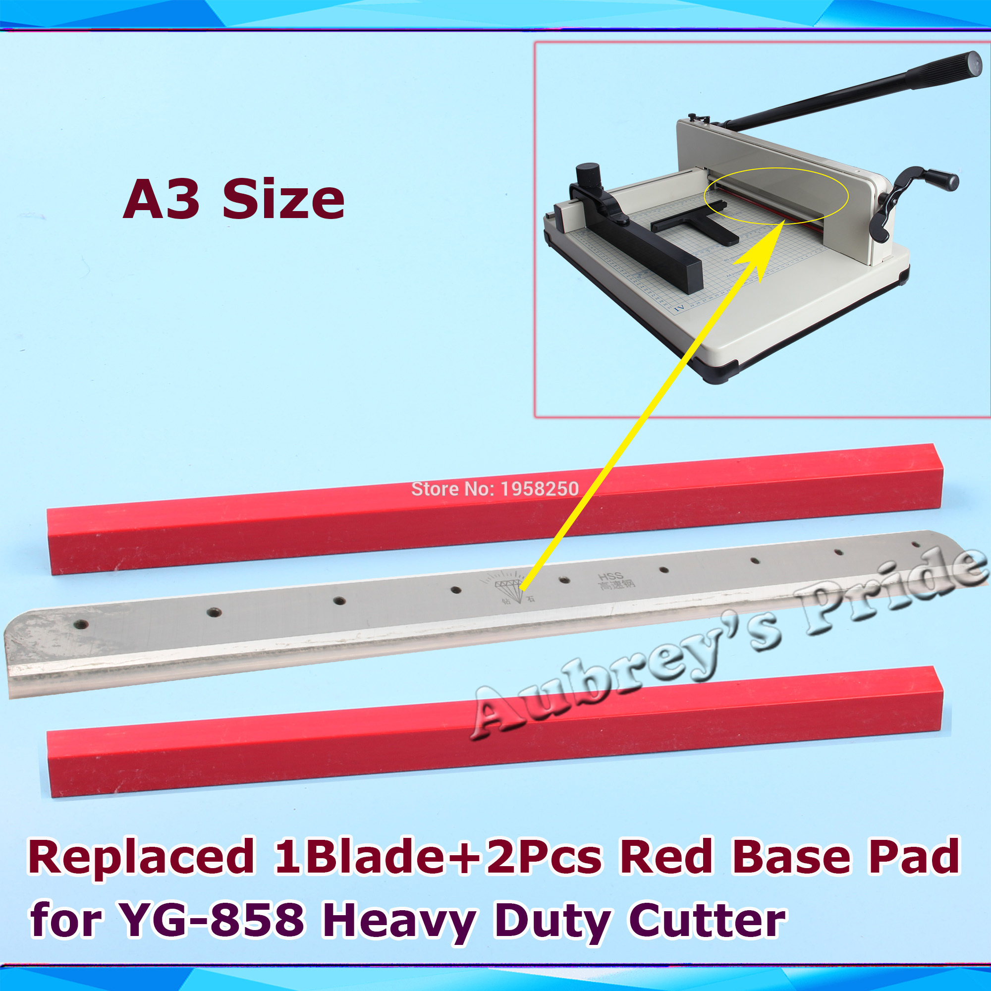 A3 Size 1Pc Blade +2Pcs Red Base Pad YG-858 Replaced Steel Blade for Heavy Duty Stack Paper Ream Guillotine Cutter Machine