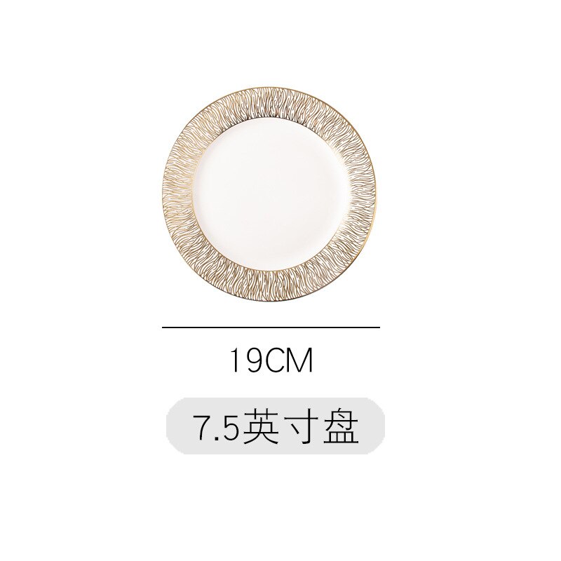 Vaisselle or bord assiette ensemble de luxe cuisine en céramique Restaurant placement nordique Style Steak Western pâtes assiettes Plates: 7.5-inch plate C