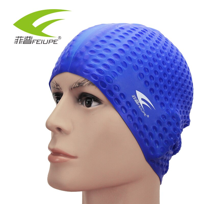 Badehætter til svømmehætte silikone beskytte øre langt hår sommer tilbehør til strandhoveddæksel bonnet de bain vandtæt: Blå