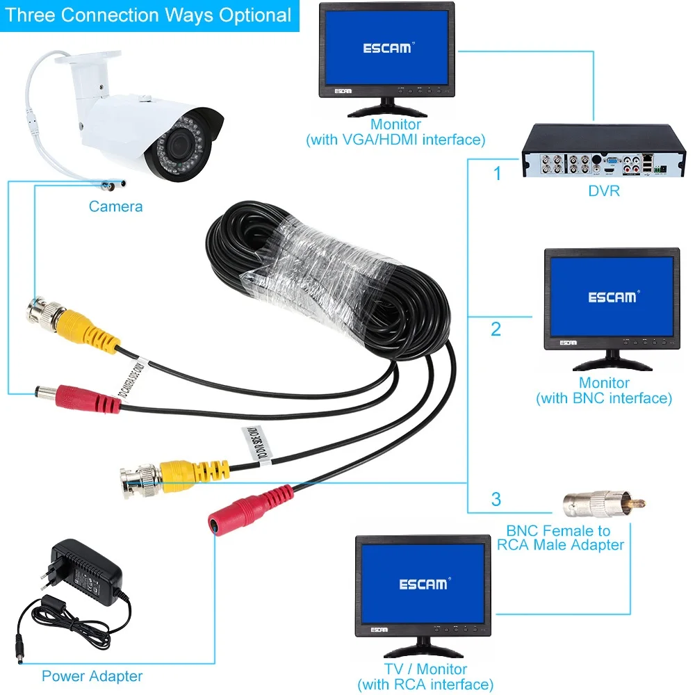 Kable kamery AHD 5M/10M/15M/20M/30M wyjście kabla BNC dla kabelu wtyczki DC dla analogowego AHD CCTV DVR Drop Shipping