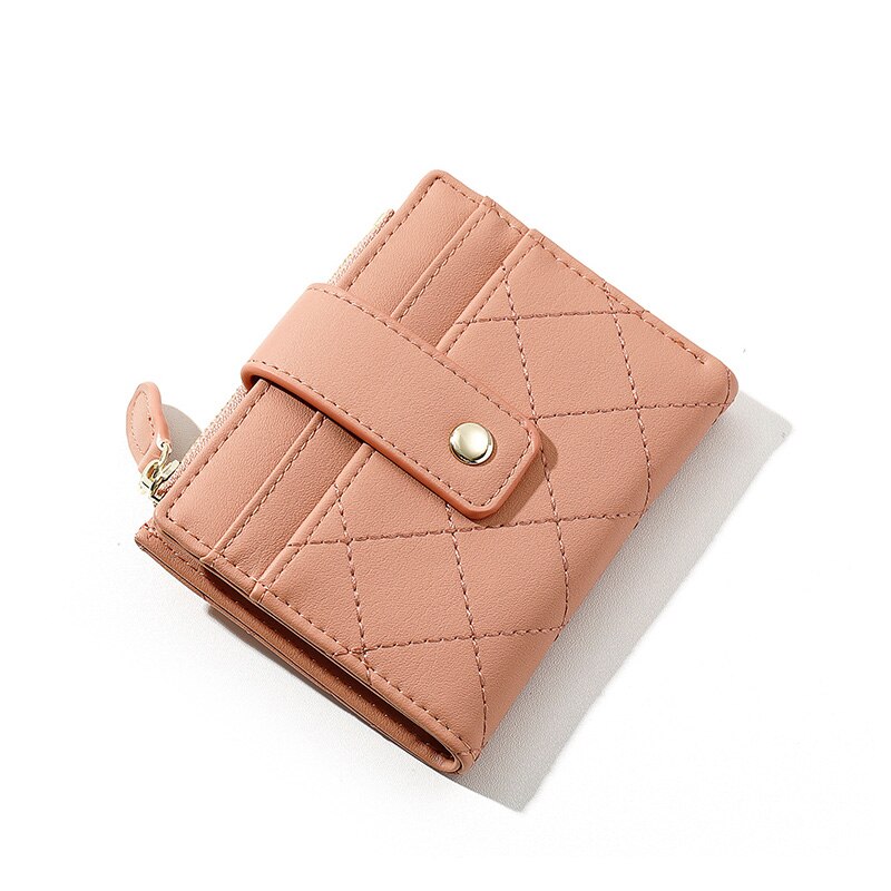 Merk draad geruite kleine portemonnee dames rits portemonnee kaarthouder shout portemonnee dames clutch portemonnee dames carteira: Donkerroze