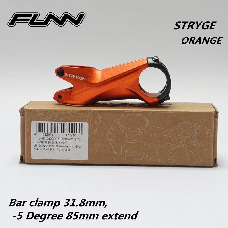 FUNN STRYGE 3D FORGE Cross country enduro all mountain bike stem, -5 degree ,bar clamp 31.8 mm,85mm extend 28.6 steer tube: Orange