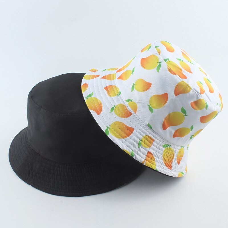 Bob Bucket Hats Men Women Summer Sun Cap Hip Hop Gorros Fruit Kiwi Apple Lemon Strawberry Print Reversible Fisherman Hat: mango