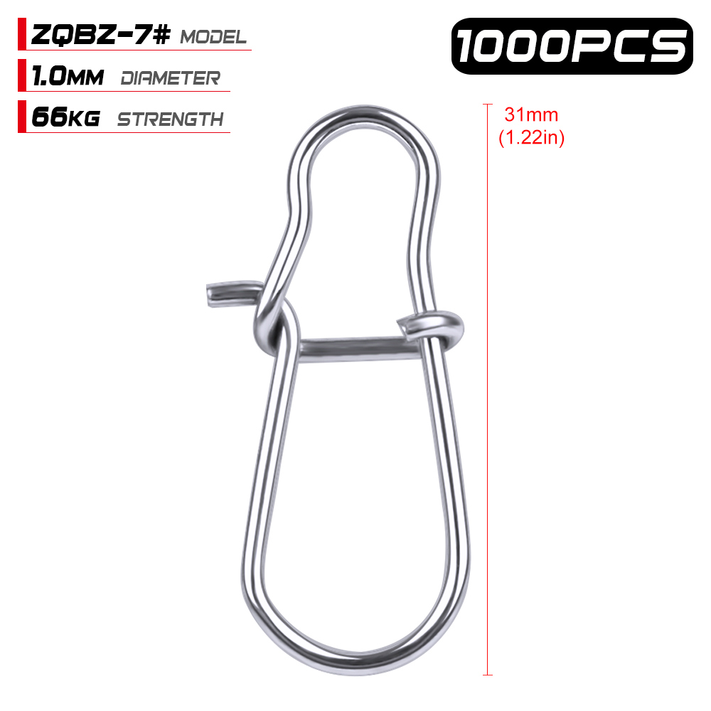 1000pcs NiceFastlock Snap Fishing Barrel Swivel safety snap 12mm-33.5mm Swivel Snap 0#-8# fishing swivels: ZQBZ 7