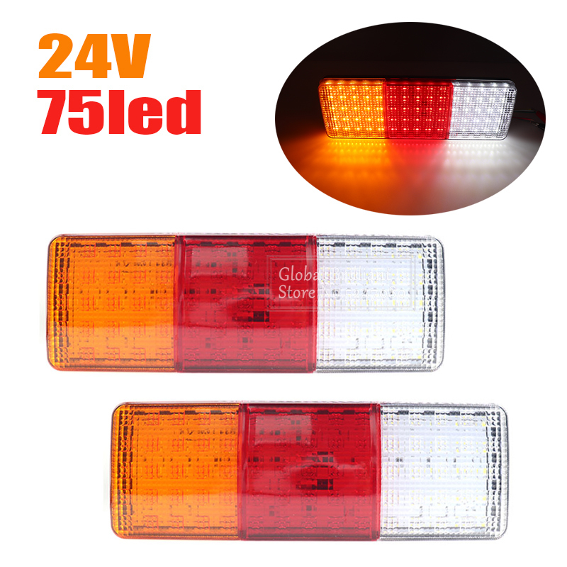 Pair Waterproof 24V 75 LED Taillights Car Truck RV Van Bus Rear Tail Trailer Lights Signal Indicator Brake Stop Reverse Lamps