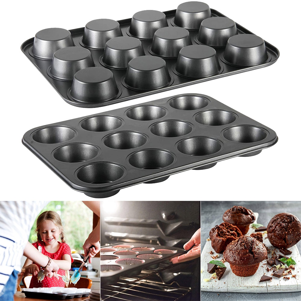 1/2 Pcs Muffin Pan 12-Holte Bakvormen Non-stick Cupcake Bakken Pan Carbon Stalen Mal Voor Oven Health99