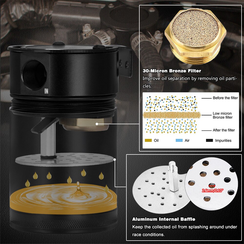 VR - 3/8" NPT Inlet Outlet 2-Port Compact Baffled Oil Catch Can Tank VR-TK91