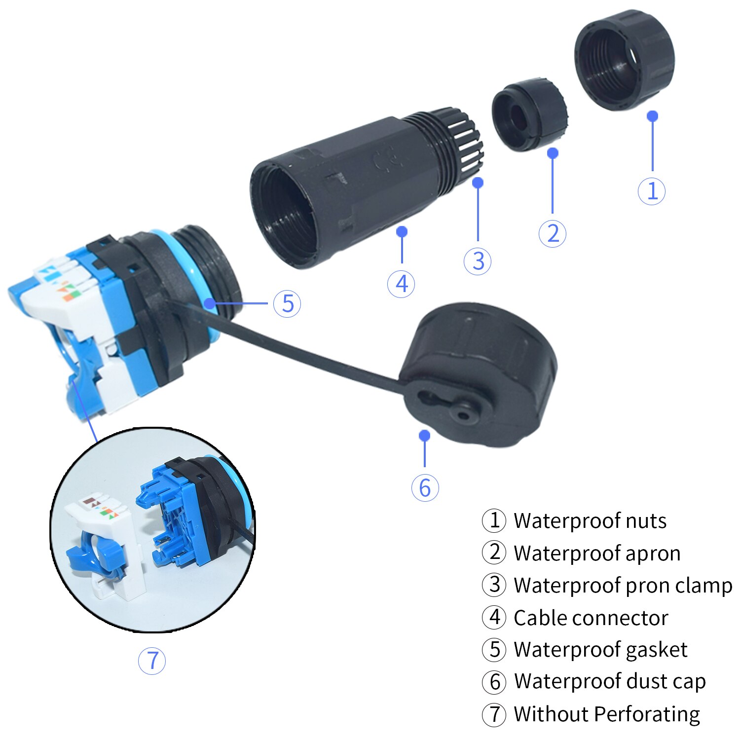 RJ45 Waterproof Connector IP68 Cable Connector, Panel Mount Coupler Female to Female, with Shielding Cable Coupler-CAT5E-YMP20