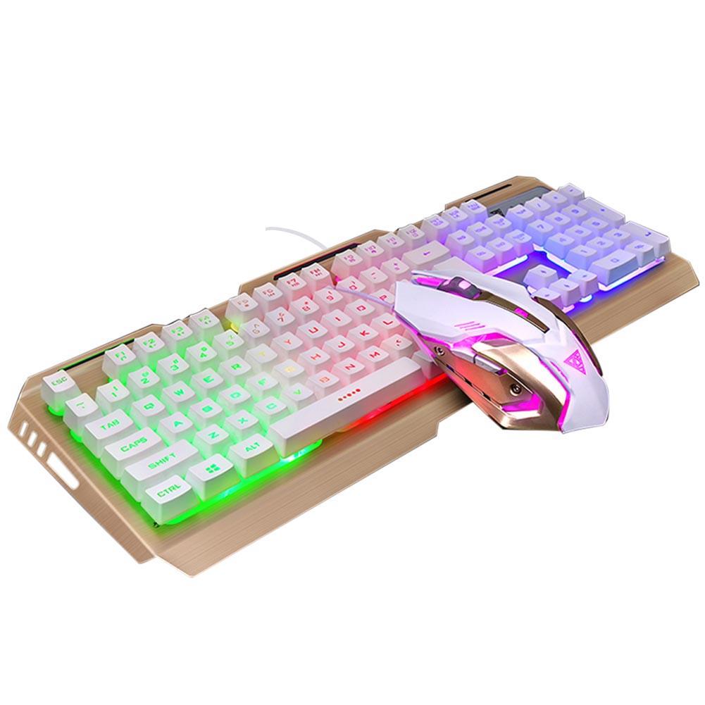 Mechanische Fühlen Gaming Tastatur und Maus Set Ergonomische Backlit Wolfram Gold Gamer Student Laptop Computer Gaming Office Home: White