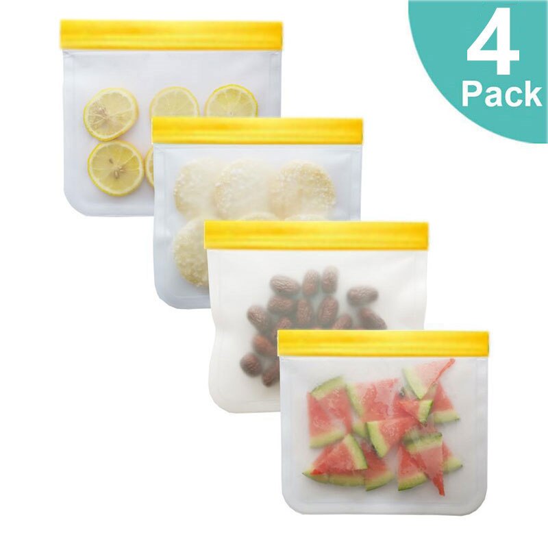 12 unids/set de silicona bolsa de comida de alimentos de silicona bolsa reutilizable fresca congelada mantener bolsa con cierre a prueba de fugas superior bolsa de fruta: 4Pcs