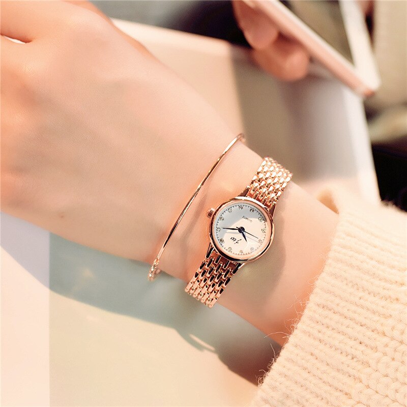 Luxe dameshorloges van goud, roestvrij staal, quartzhorloge met armband, dameshorloge met strass