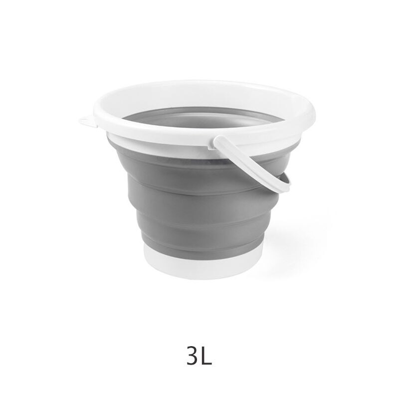 10L/5L/3L Portable Foldable Bucket Collapsible Silicone Bucket Lid Car Washing Pail Outdoor Car Water Storage Tank: Gray 3L