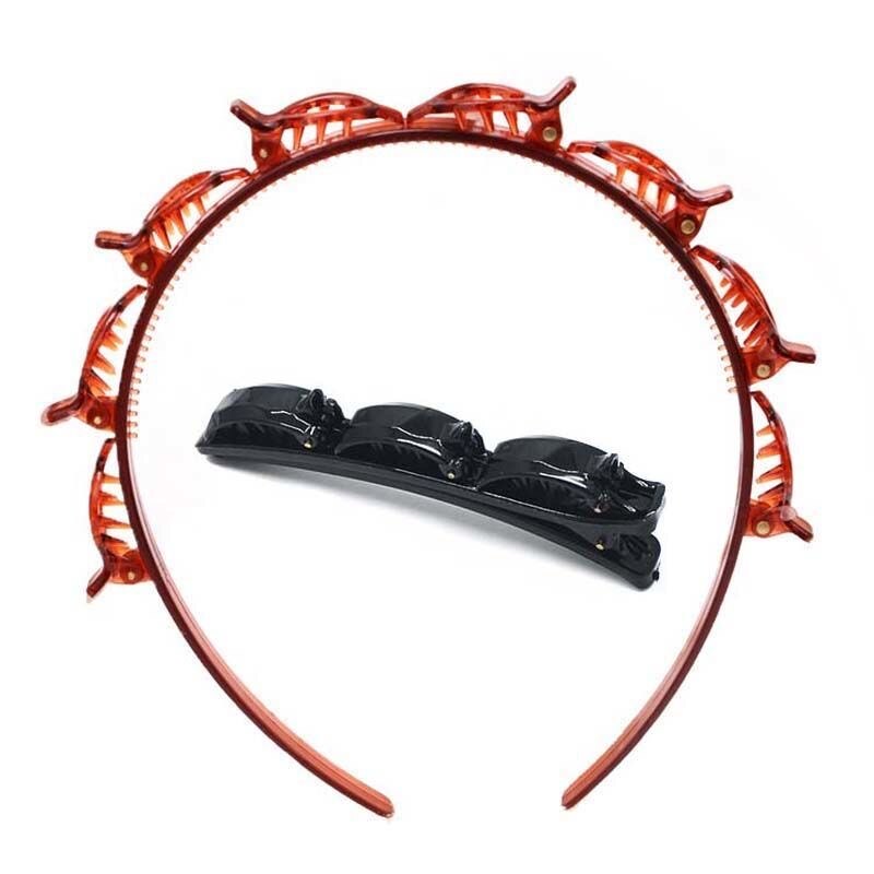 Double Hair Pin Clips Headband With Clip For Women Double Layer Bands Clip Hairbands Plastic Braided Headband: SET D