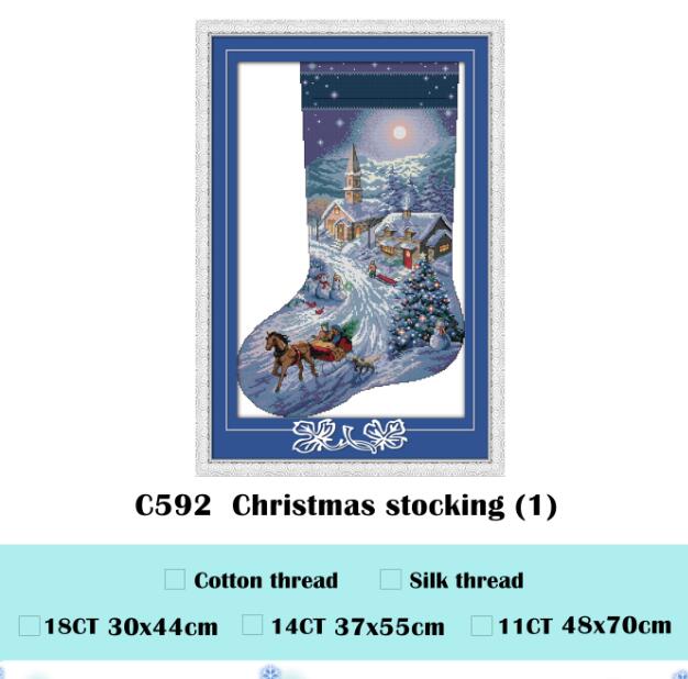 Christmas stocking (2) cross stitch kit DIY hand embroidery set craft handmade needlework: white / 11ct print canvas